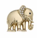 Elefanten-Brosche GG/WG 585/000 mit einem rund fac. Saphir als Auge und Brillanten, zus. 0,15 ct W/