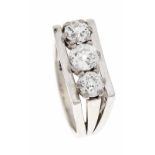 Altschliff-Diamant-Ring WG 585/000 mit 3 Altschliff-Diamanten, zus. 0,75 ct W/SI, RG 54, 6,8 g