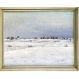 Bror Ljunggren (1884-1939), schwedischer Maler, verschneite Winterlandschaft mit Blick auf eine