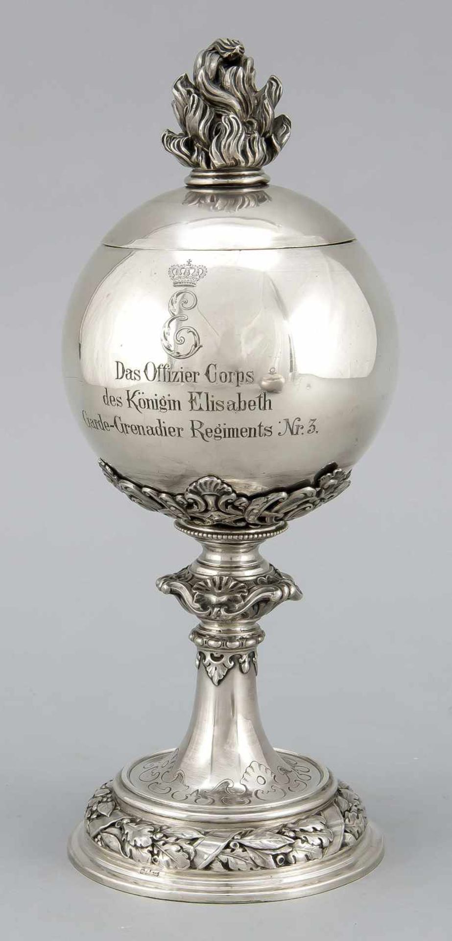 Deckelpokal, Deutsch, um 1880, MZ: D. Vollgold & Söhne, Berlin, Silber 800/000, Reste von - Bild 2 aus 2