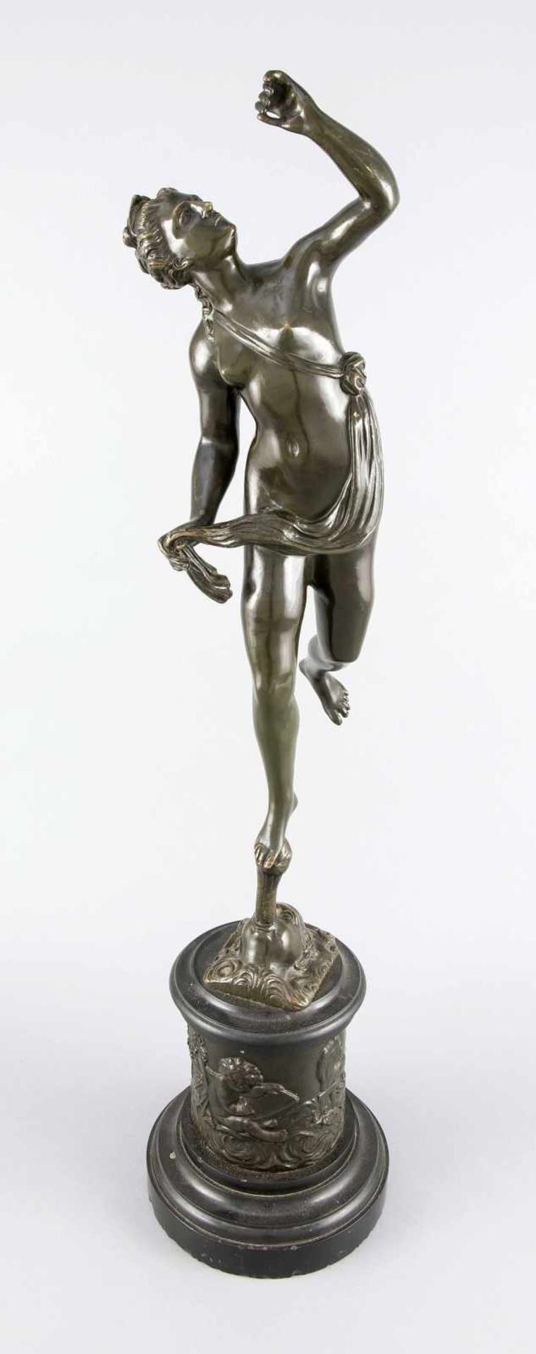 Große Bronze nach Giambologna um 1900, "Fama", als Pendant zum Hermes, patinierte Bronze über
