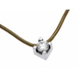 Brillant-Anhänger WG 750/000 mit einem Brillanten 0,29 ct W/VS, L. 6 mm, an einer Kette mit