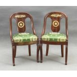 Satz von 2 Stühlen im Empire-Stil, um 1900, Mahagoni massiv, vergoldete Bronzeapplikationen,