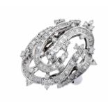 Brillant-Ring WG 750/000 mit Brillanten, zus. 0,71 ct und Diamant-Baguettes, zus. 0,96 ct W/SI, RG