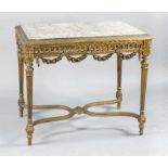 Tisch im Louis-XIV-Stil, Ende 19. Jh., zeittypisch geschnitztes und vergoldetes Holzgestell,