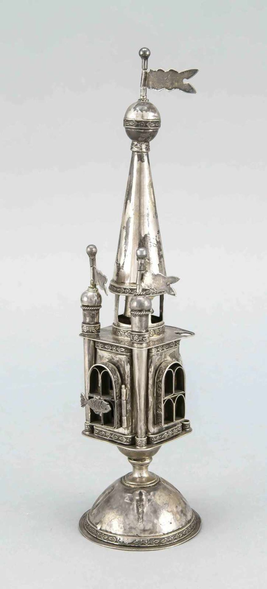 Besamimtürmchen, Österreich, 1862, MZ: HL, Silber punziert, runder gewölbter Stand, kantiger Turm