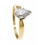 Diamant-Ring GG/WG 750/000 mit einem Diamant-Tropfen, Pendeloqueschliff 1,01 ct l.get.Weiß(I-J)/SI-