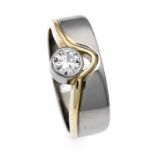 Brillant-Ring GG/WG 750/000 mit einem Brillanten 0,50 ct TW/lupenrein, RG 59, 8,5 g, Handarbeit