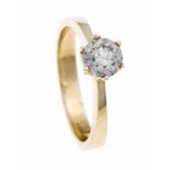 Brillant-Ring GG 585/000 mit einem Brillanten 1,051 ct Weiß/P1, gut, gut, mit Galia-Expertise, RG