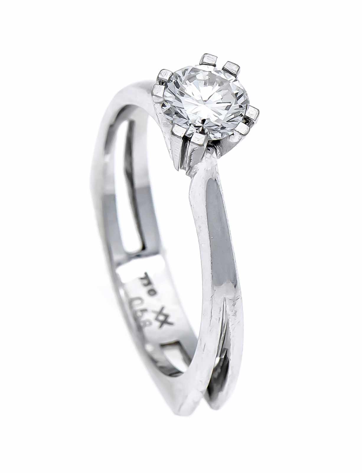 Brillant-Ring WG 750/000 mit einem Brillanten 0,58 ct TW/lupenrein, RG 52, 3,6 g