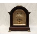 EARLY 20TH CENTURY MAHOGANY MANTLE CLOCK WITH SILVERED DIAL WITH JUNGHANS MOVEMENT,