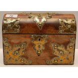 VICTORIAN WALNUT DOMED TOP STATIONERY BOX WITH APPLIED BRASS MOUNTS, NO FITTINGS 23.