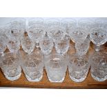 A TRAY OF MODERN CUT GLASS WINES AND TUMBLERS