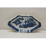 A WORCESTER BLUE AND WHITE SPOON TRAY PRINTED WITH FISHERMEN PATTERN, WIDTH 16.