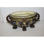 VICTORIAN MAJOLICA TYPE OVAL JARDINIERE WITH LION PAW FOOT (RESTORATION)