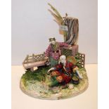 ORIENTAL PORCELAIN FIGURE GROUP OF A LADY AND GENTLEMAN FISHING, 50 CM,