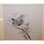 PENCIL DRAWING "WREN" 14 X 15 CM ALONG WITH ROWNEY WOODEN TABLE EASEL