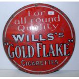 VINTAGE ENAMELLED CIRCULAR  SIGN "WILLS GOLD FLAKE" DIAM.