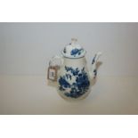 A WORCESTER COFFEE POT AND COVER, PRINTED WITH FENCED GARDEN PATTERN, THE KNOP DAMAGED,