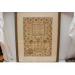 EARLY NEEDLEWORK SAMPLER DATED 1829