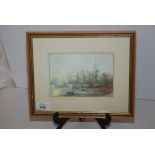 FRAMED WATERCOLOUR "YACHTING QUAY" BEARING SIGNATURE GLYN HEARD,