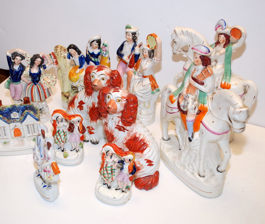 A COLLECTION OF 11 PIECES OF STAFFORDSHIRE POTTERY TO INCLUDE PAIR OF SPANIELS, - Image 2 of 2