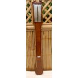 A GEORGE III STICK BAROMETER BY NICHOLSON OF NEWCASTLE, MAHOGANY CASE INLAID WITH SHELL,