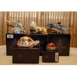 FIVE BOXED CROWN DERBY PAPERWEIGHTS - TURTLE, DOLPHIN, HARBOUR SEAL,