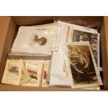 BOX WITH GREETINGS CARDS, CIGARETTE CARDS INCLUDING SILKS, PHOTOGRAPHS ETC.