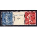 FRANCE: 1927 STRASBOURG SE-TENANT PAIR USED, SG 454, 455.