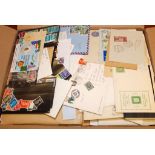 BOX WITH WORLD ACCUMULATION IN ENVELOPES, LOOSE, SOME COVERS, BAG OF BOOKLETS ETC.