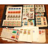 BOX WITH VARIOUS, BARBADOS, ST. LUCIA 1970 TO $10 IN MNH BLOCKS OF TEN, ST.