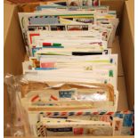 BOX OF COVERS, CARDS, FDC WITH NZ, CANADA ETC.