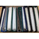 BOX WITH EXTENSIVE CRICKET THEMATIC COLLECTION IN TEN BINDERS, COVERS, STAMPS, MINISHEETS ETC.