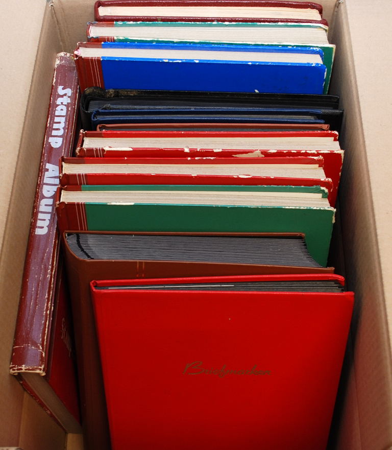 BOX OF VARIOUS IN TWELVE STOCKBOOKS, AQUATIC MAMMALS THEMATICS, CHANNEL ISLANDS, VATICAN ETC.