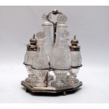 A FINE QUALITY 6 BOTTLE CRUET IN DUTCH SILVER STAND,