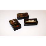 2 FLEMISH TYPE SNUFF BOXES AND A RUSSIAN DESIGN SNUFF BOX