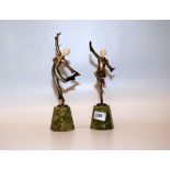 A PAIR OF ART DECO BRONZE AND IVORY DANCERS BY JOSEPH LORENZI,