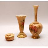 THREE PIECES OF ROYAL WORCESTER "BLUSH" TO INCLUDE SPECIMEN VASE,