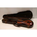 VINTAGE VIOLIN WITH BOW , THE FITTED CASE LABELLED JOHN AND ARTHUR BEARE LONDON.