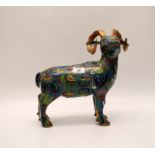 A CLOISONNE FIGURE OF A GOAT