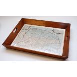 A TRAY FRAMING A MAP OF SAXON'S NORFOLK, ENGRAVED KIP, 18TH CENTURY,