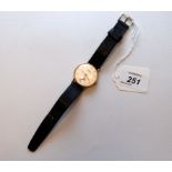 VINTAGE VERTE GENTS GOLD WATCH WITH BLACK LEATHER STRAP