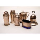 A SILVER INK WELL IN THE FORM OF A BELL, BIRMINGHAM ASSAY, A SILVER MUSTARD LONDON ASSAY,