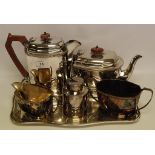 FIVE PIECE PLATED TEASET AND A PLATED TEA CANISTER