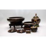 A GROUP OF MODERN CLOISONNE PIECES, A COVERED DRAGON VASE, CIRCULAR POT AND COVER,