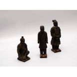 THREE BLACK PAINTED TERRACOTTA CHINESE FIGURES HEIGHT 18,