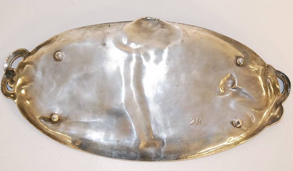 AN ART NOUVEAU WMF ELECTRO PLATED TRAY DESIGNED WITH A CHILD LOOKING AT A SNAIL - Image 3 of 3