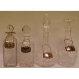 FOUR VARIOUS SPIRIT DECANTERS WITH STOPPERS, ONE EARLY 19TH CENTURY,