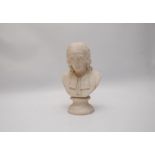 A VICTORIAN WEDGWOOD PARIAN BUST OF MILTON BY E.W. WYON. F.